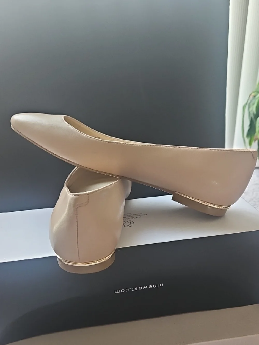 Nine West Light Beige Leather Ballet Flats